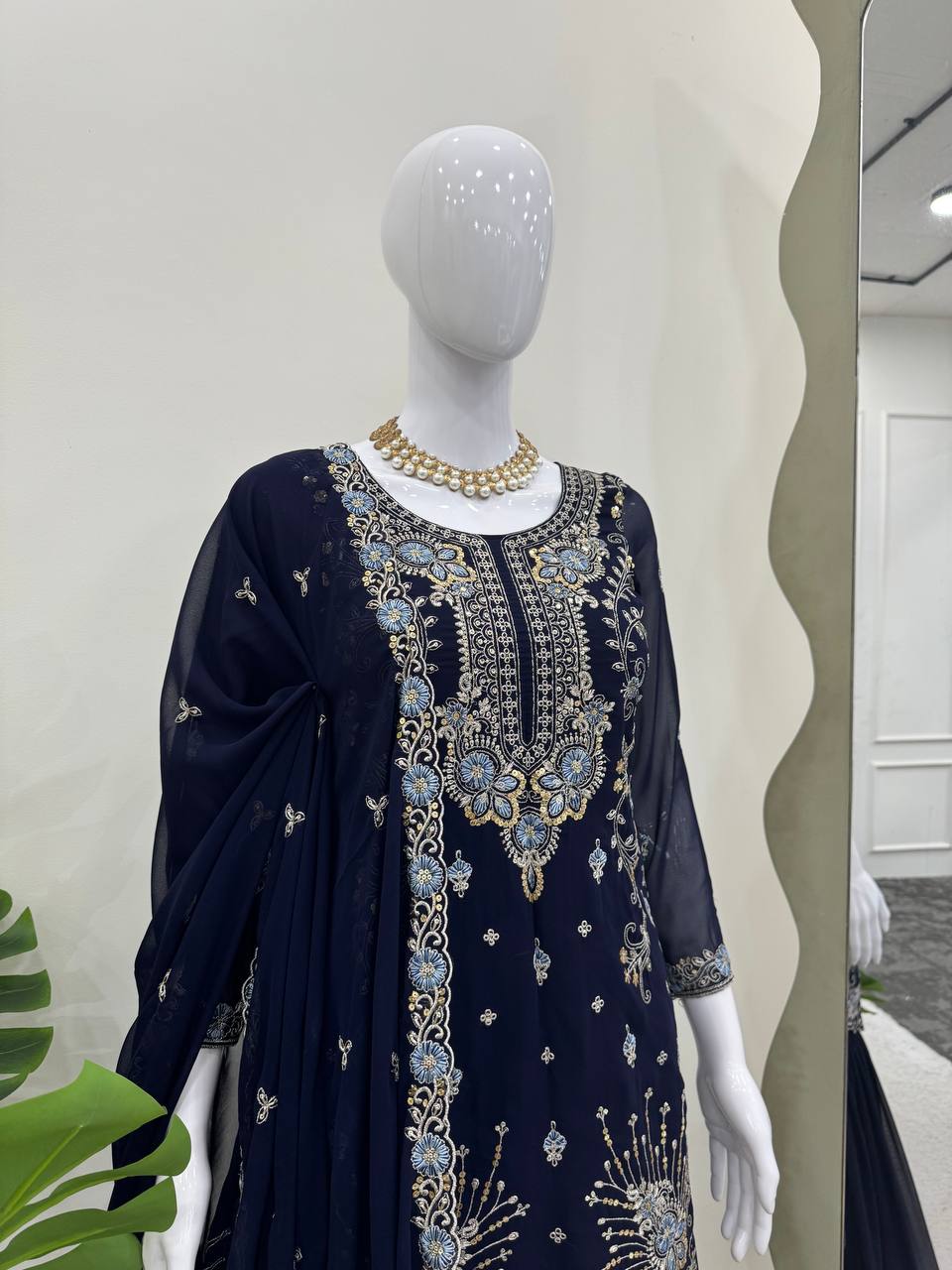 Gorgeous Faux Georgette Thread Sequins Worked Sharara Set