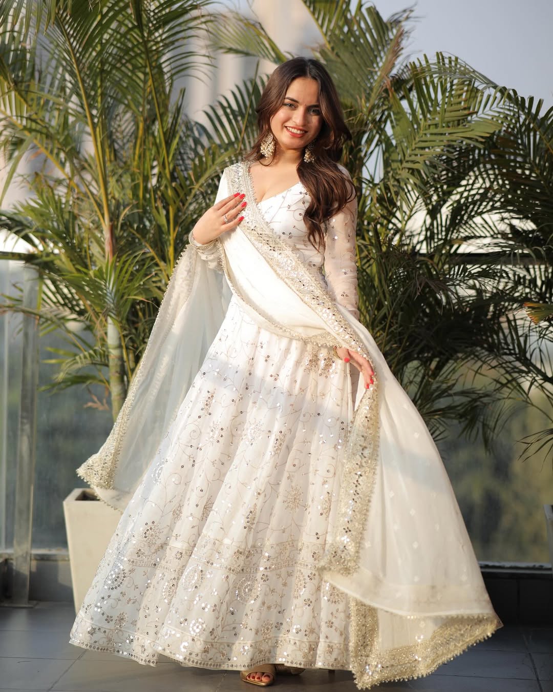 Premium White Color Full Heavy Work Georgette Anarkali Gown. – INDIAN ...