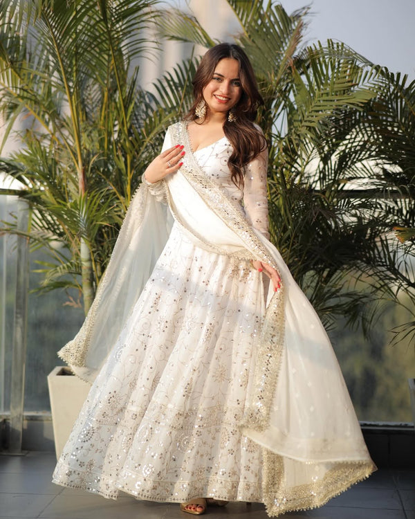 Georgette Color Premium White Color Full Heavy Work Georgette Anarkali Gown. – INDIAN ...