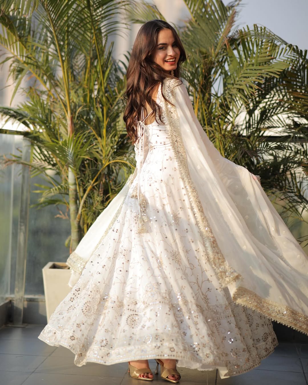 Premium White Color Full Heavy Work  Georgette Anarkali Gown.