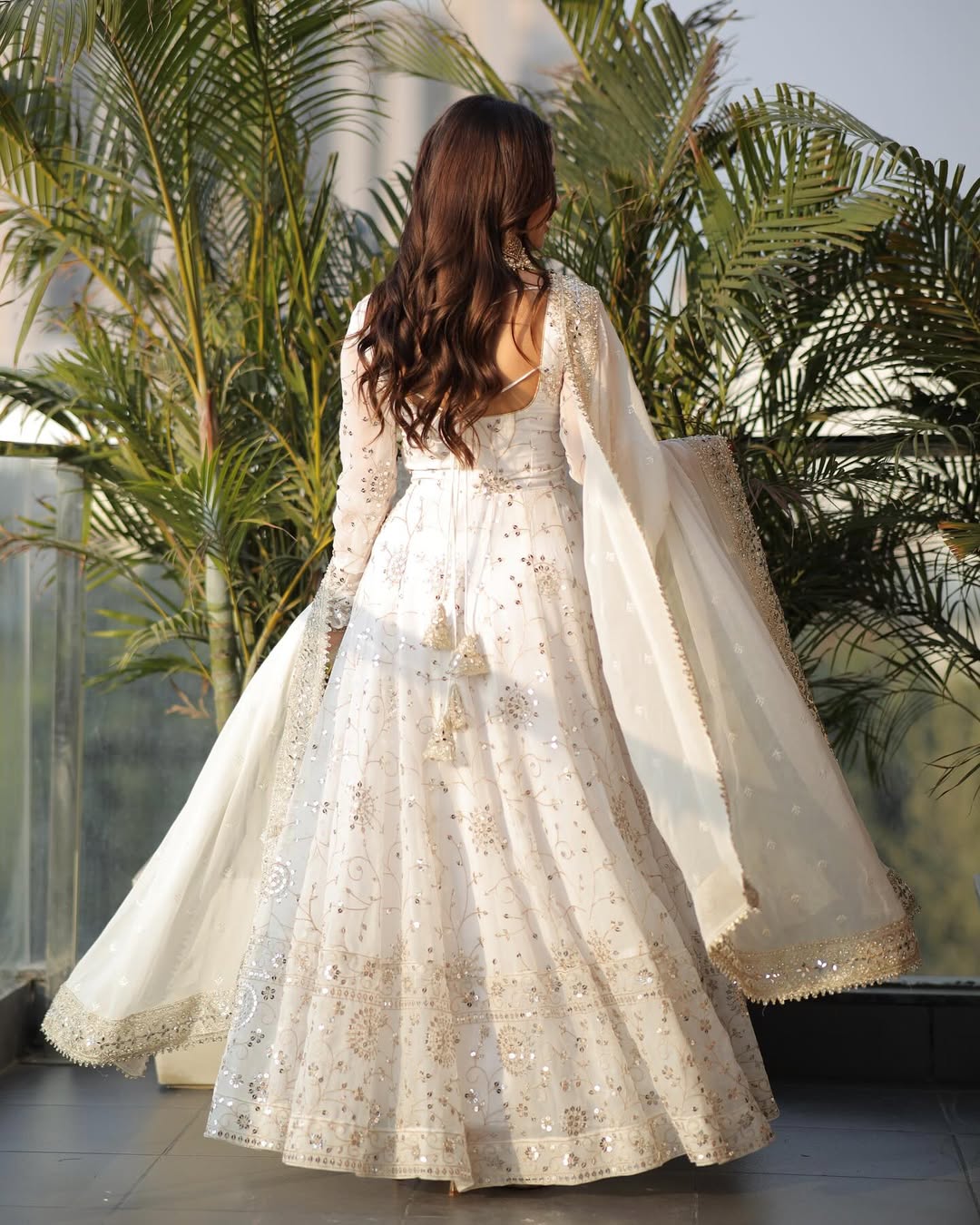 Premium White Color Full Heavy Work  Georgette Anarkali Gown.