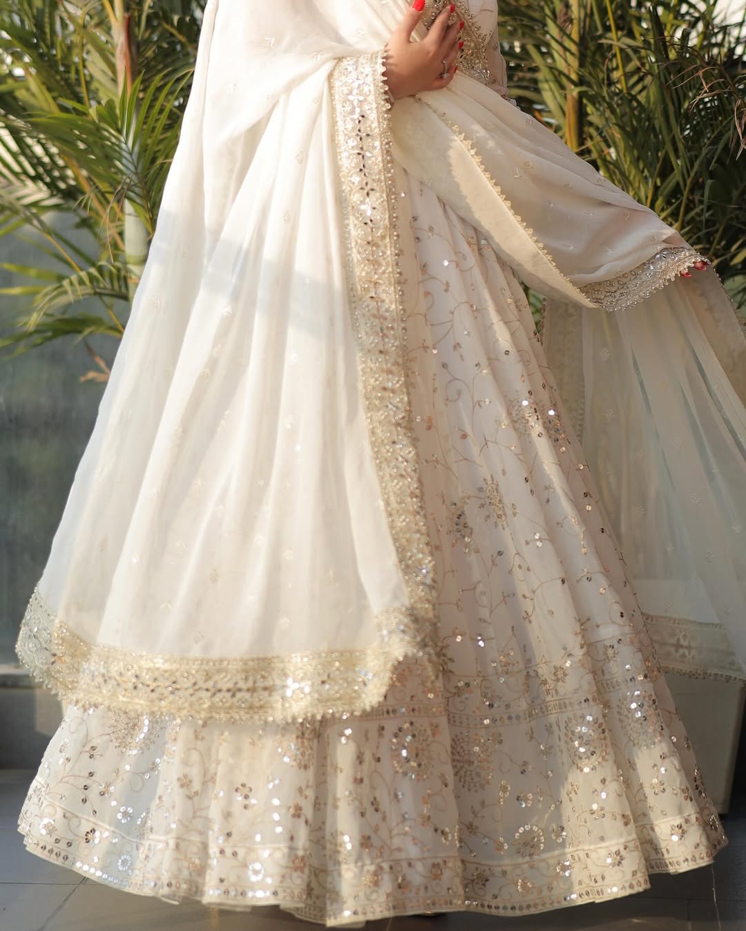 Premium White Color Full Heavy Work  Georgette Anarkali Gown.