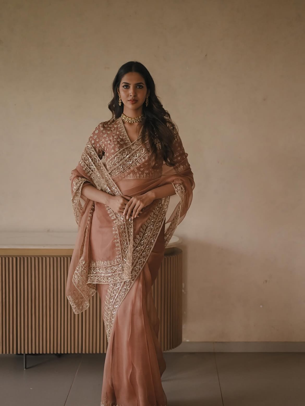 Dusty Rose Tibby Silk Saree with Thread & Sequin Embroidery Blouse | Designer Wedding, Sangeet & Party Wear Saree for Women