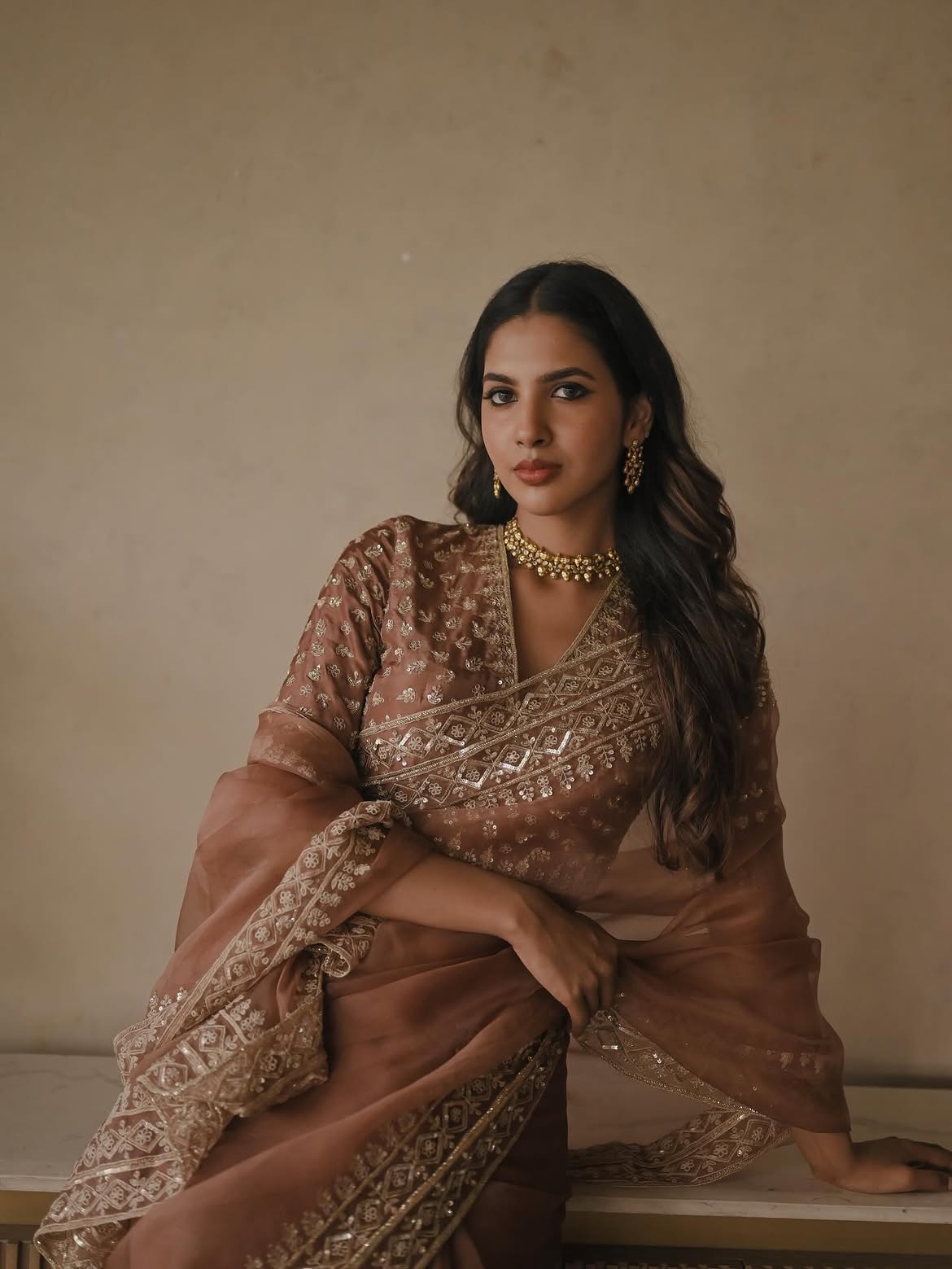 Dusty Rose Tibby Silk Saree with Thread & Sequin Embroidery Blouse | Designer Wedding, Sangeet & Party Wear Saree for Women