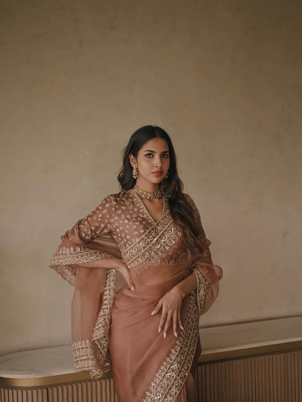 Dusty Rose Tibby Silk Saree with Thread & Sequin Embroidery Blouse | Designer Wedding, Sangeet & Party Wear Saree for Women