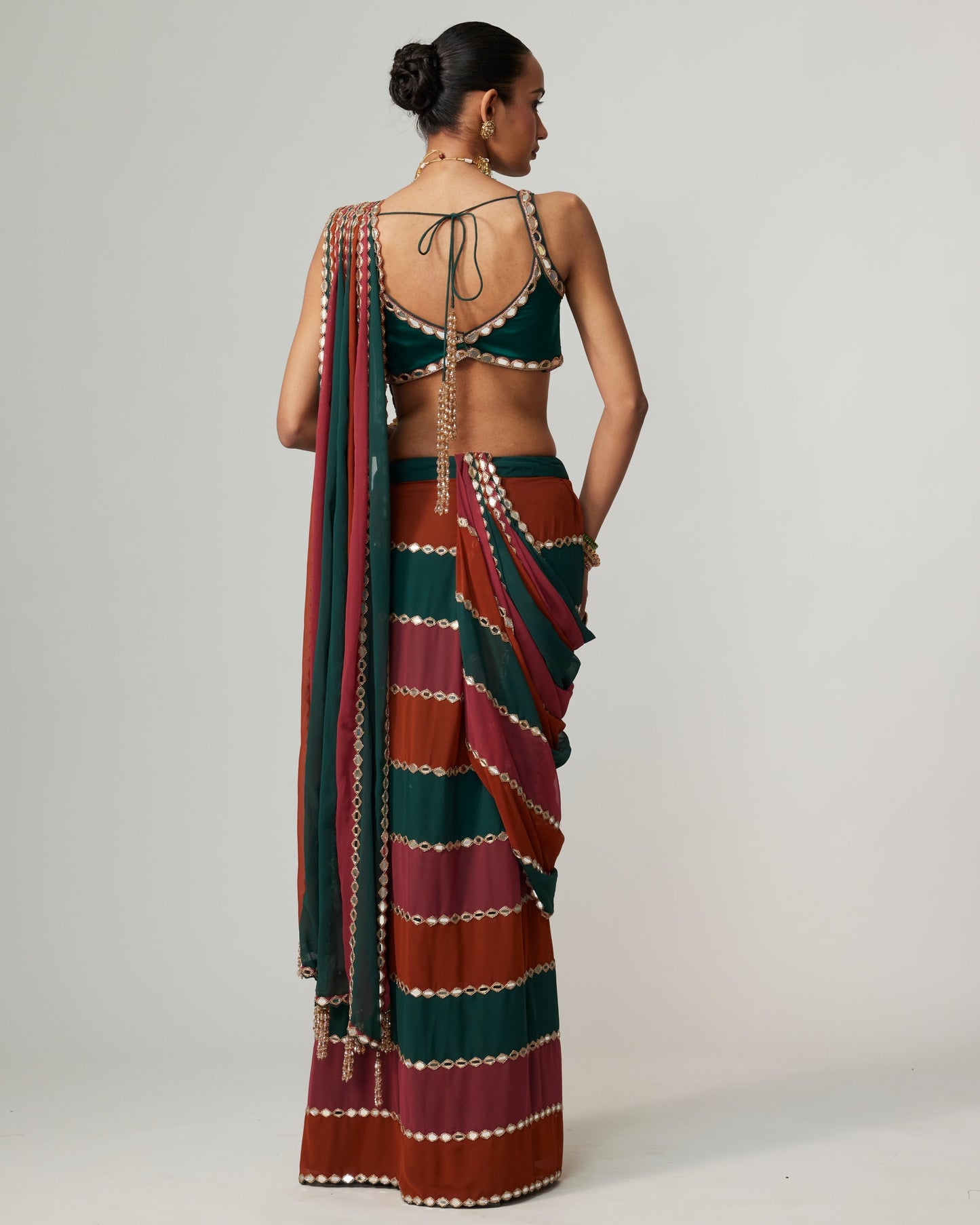 Grand Wedding Party Wear Mirror Work Ready-to-Wear Lehenga Saree