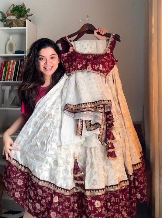 Banarasi Jacquard Lehenga Choli Set with Sequin Dupatta – Perfect for Weddings & Traditional Events