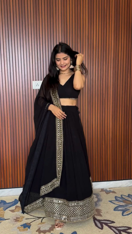 Black Georgette Sequin Work Lehenga Choli for Women – Festive & Wedding Wear
