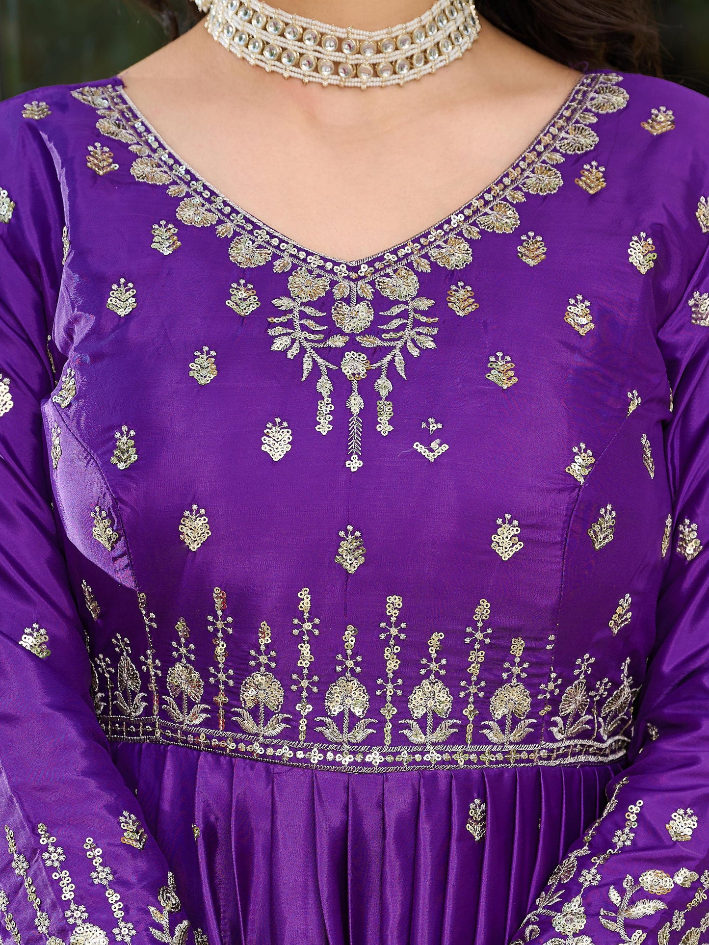 Elegant American Silk Gown Set for Women with Dupatta – Sequins & Thread Work