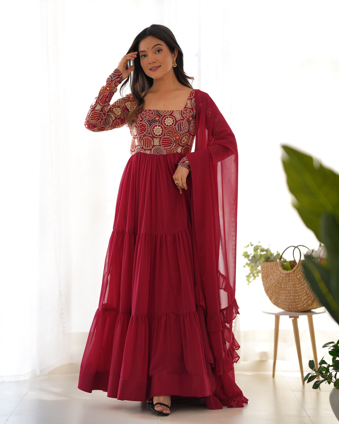 heavy flared anarkali dress Red Women Rayon Anarkali Wedding Gown For Women Party Wear With Heavy –  befashionate