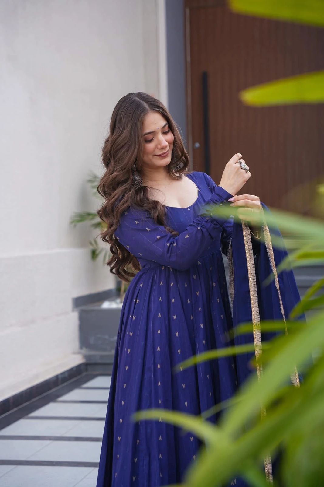 Designer Black & Royal Blue Anarkali Gown Set with Dupatta for woman | Wedding, Sangeet, Reception & Farewell