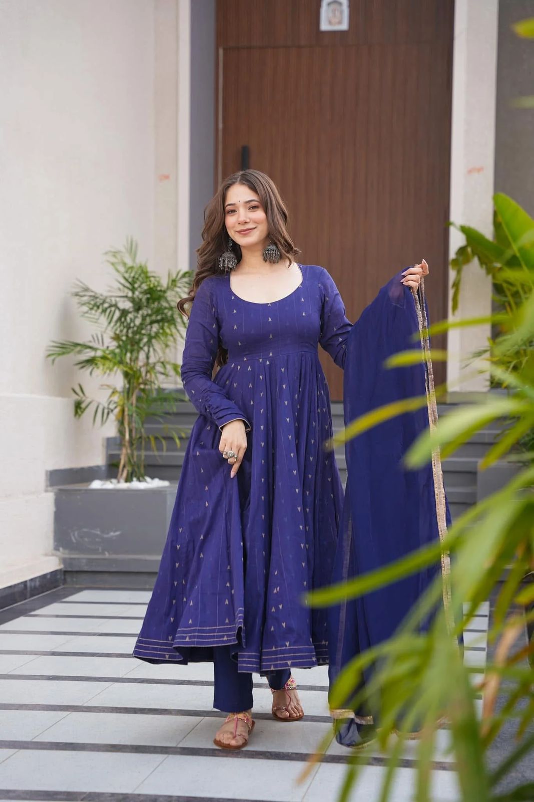 Designer Black & Royal Blue Anarkali Gown Set with Dupatta for woman | Wedding, Sangeet, Reception & Farewell