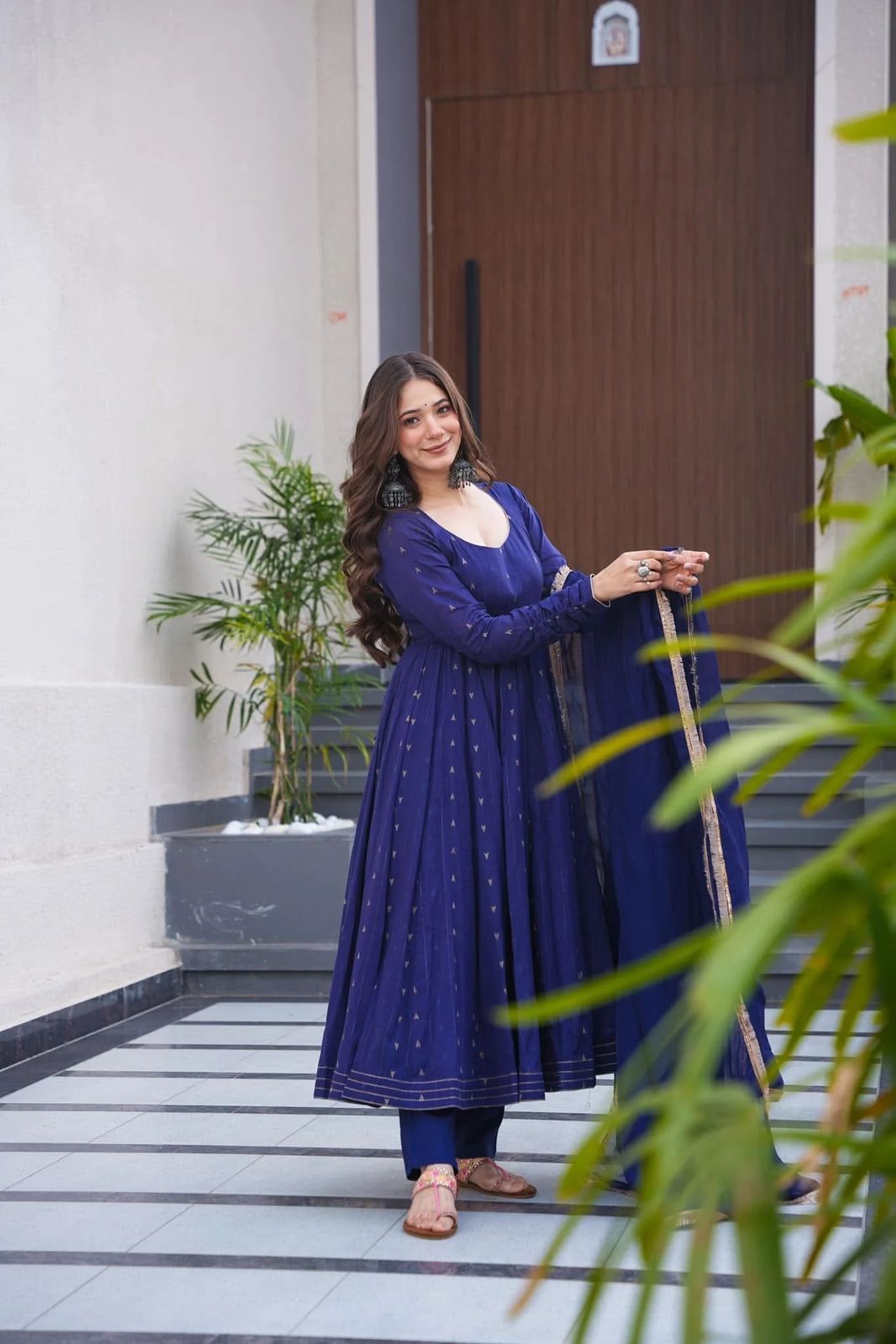 Designer Black & Royal Blue Anarkali Gown Set with Dupatta for woman | Wedding, Sangeet, Reception & Farewell