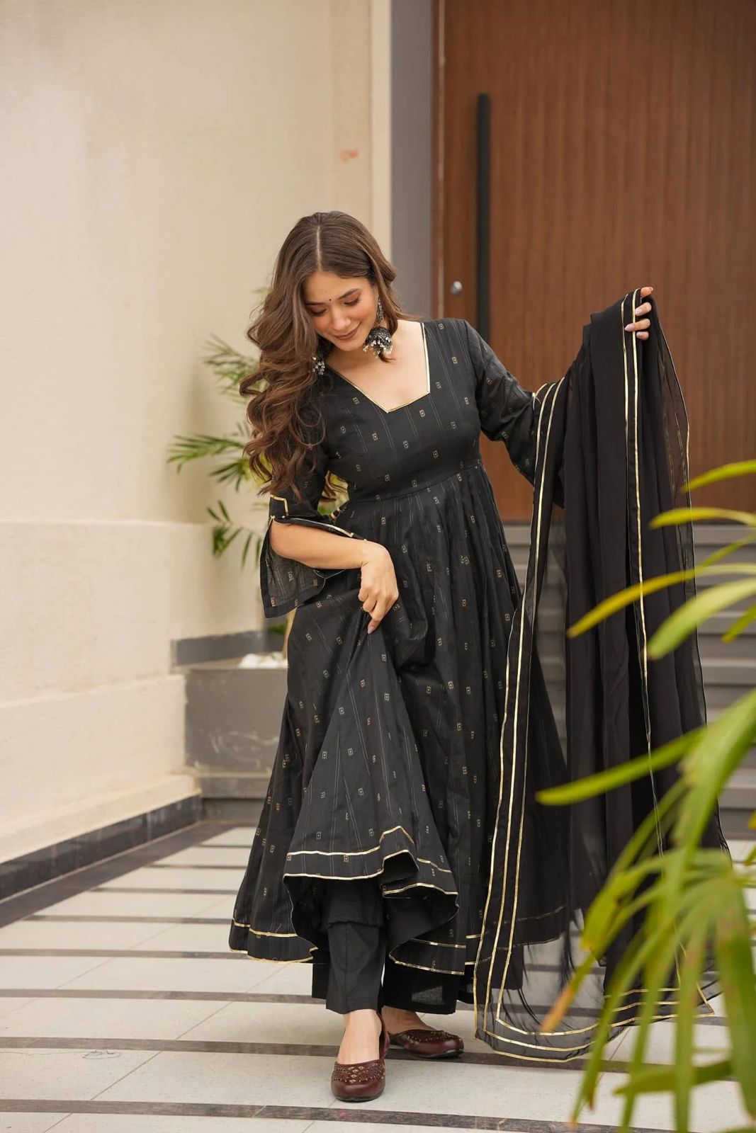 Designer Black & Royal Blue Anarkali Gown Set with Dupatta for woman | Wedding, Sangeet, Reception & Farewell