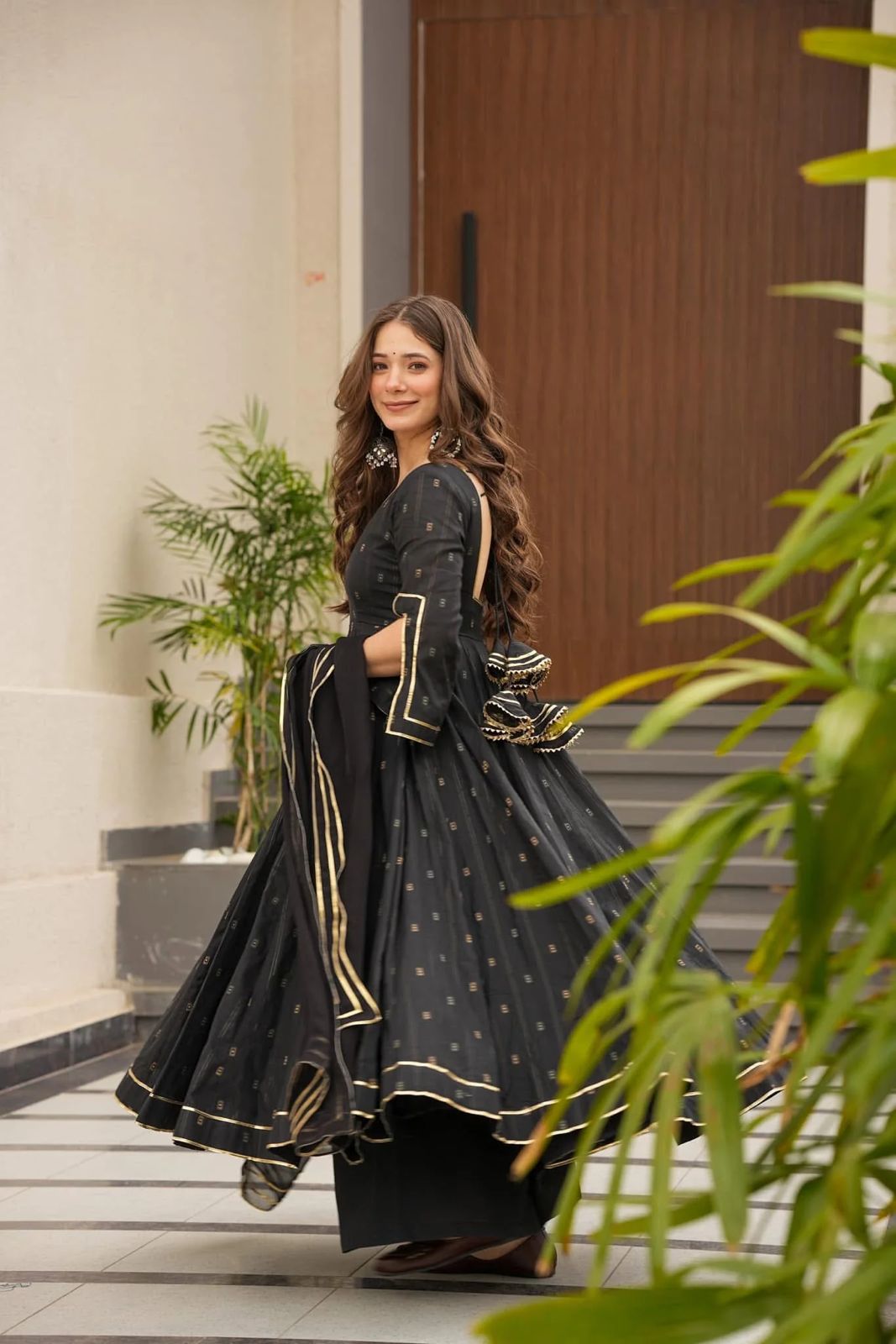 Designer Black & Royal Blue Anarkali Gown Set with Dupatta for woman | Wedding, Sangeet, Reception & Farewell