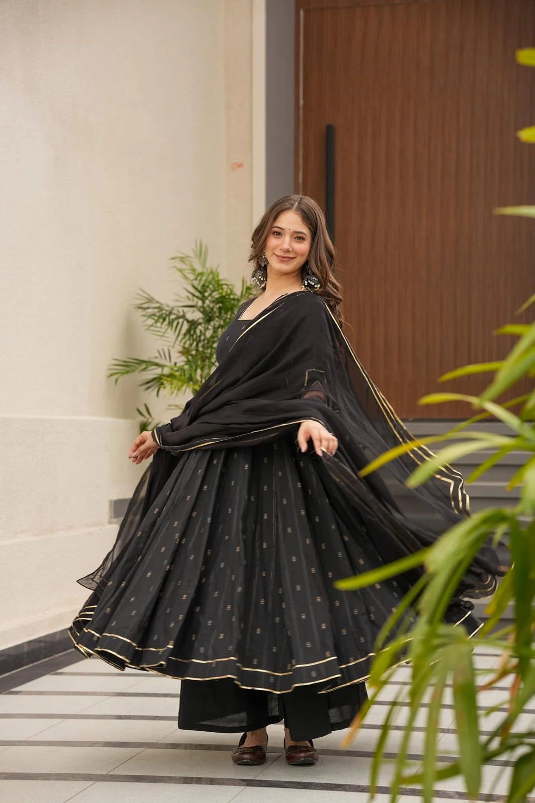 Designer Black & Royal Blue Anarkali Gown Set with Dupatta for woman | Wedding, Sangeet, Reception & Farewell