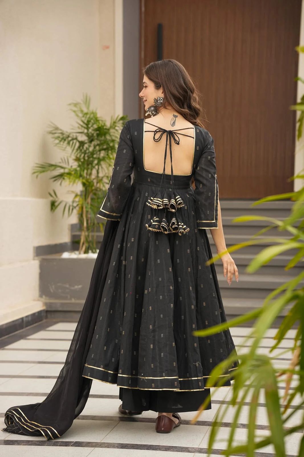 Designer Black & Royal Blue Anarkali Gown Set with Dupatta for woman | Wedding, Sangeet, Reception & Farewell