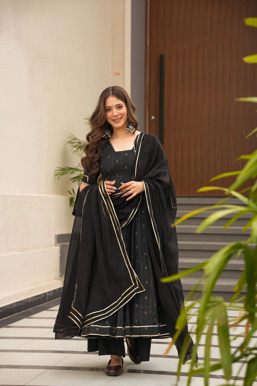 Designer Black & Royal Blue Anarkali Gown Set with Dupatta for woman | Wedding, Sangeet, Reception & Farewell