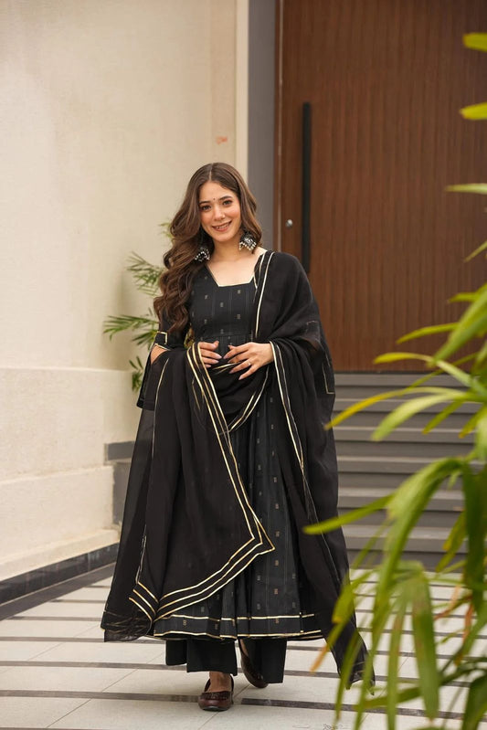 Designer Black & Royal Blue Anarkali Gown Set with Dupatta for woman | Wedding, Sangeet, Reception & Farewell