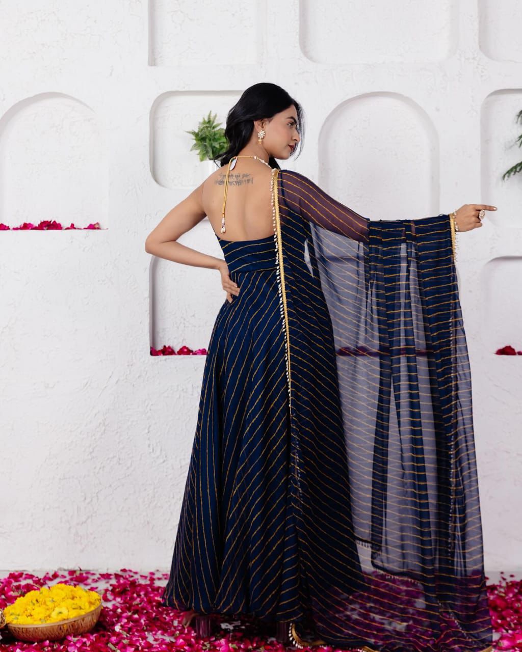 Designer Navy Blue Georgette Fully Stitched Anarkali Suit Set For woman With Dupatta for Wedding & Sangeet