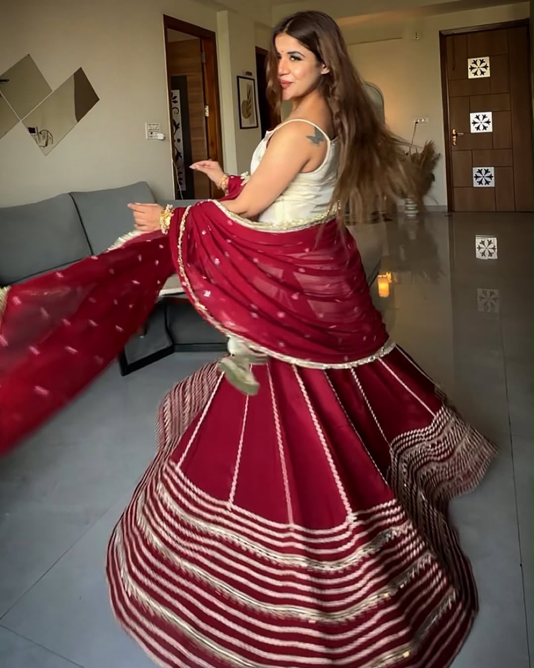Wine Maroon Vichitra Silk Lehenga Choli Set with Dupatta for Women | Zari Embroidery & Sequin Work Wedding Wear