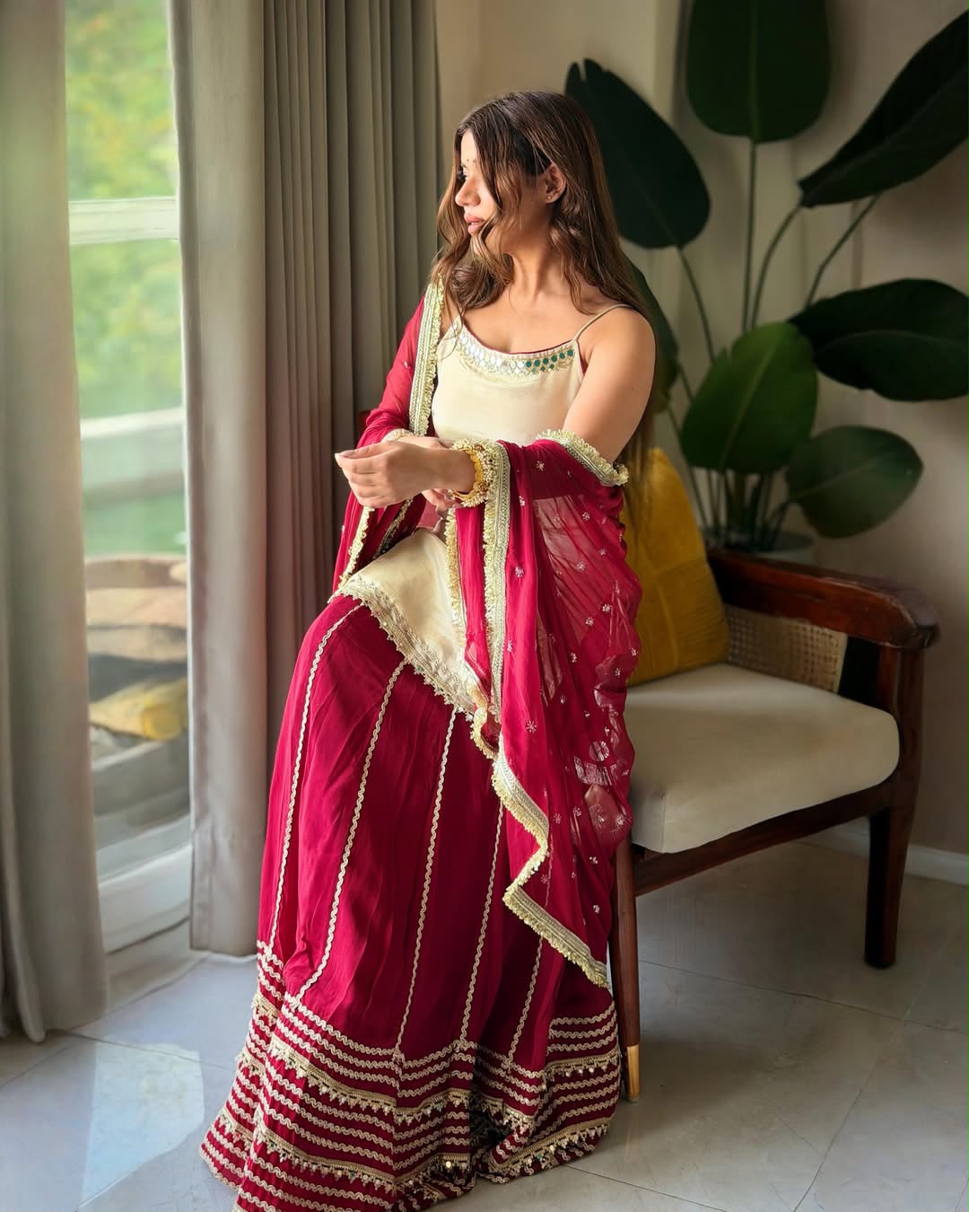 Wine Maroon Vichitra Silk Lehenga Choli Set with Dupatta for Women | Zari Embroidery & Sequin Work Wedding Wear