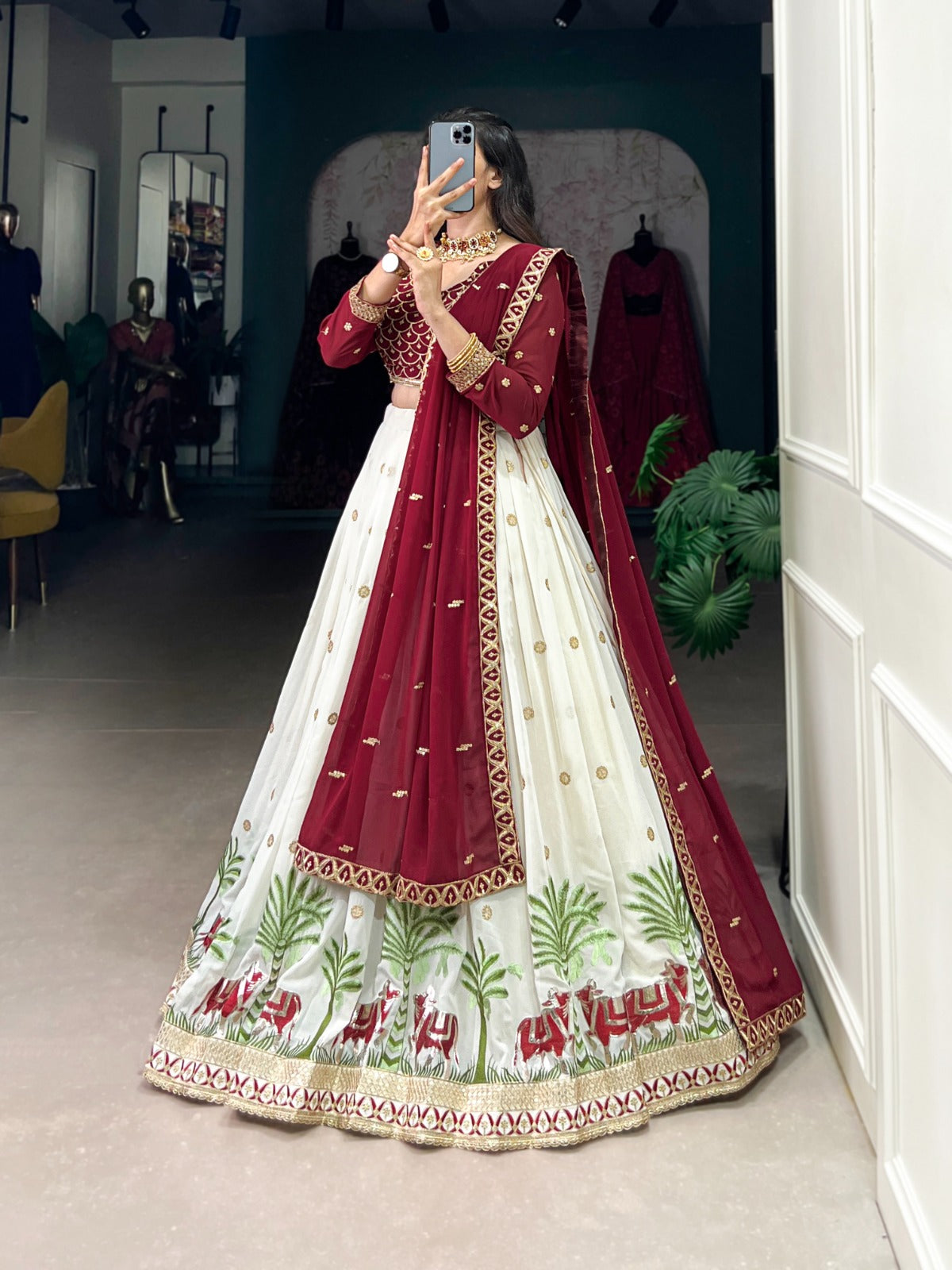 Spectacular White Georgette Sequins Thread Worked Lehenga Choli - INDIAN ELEGANCE