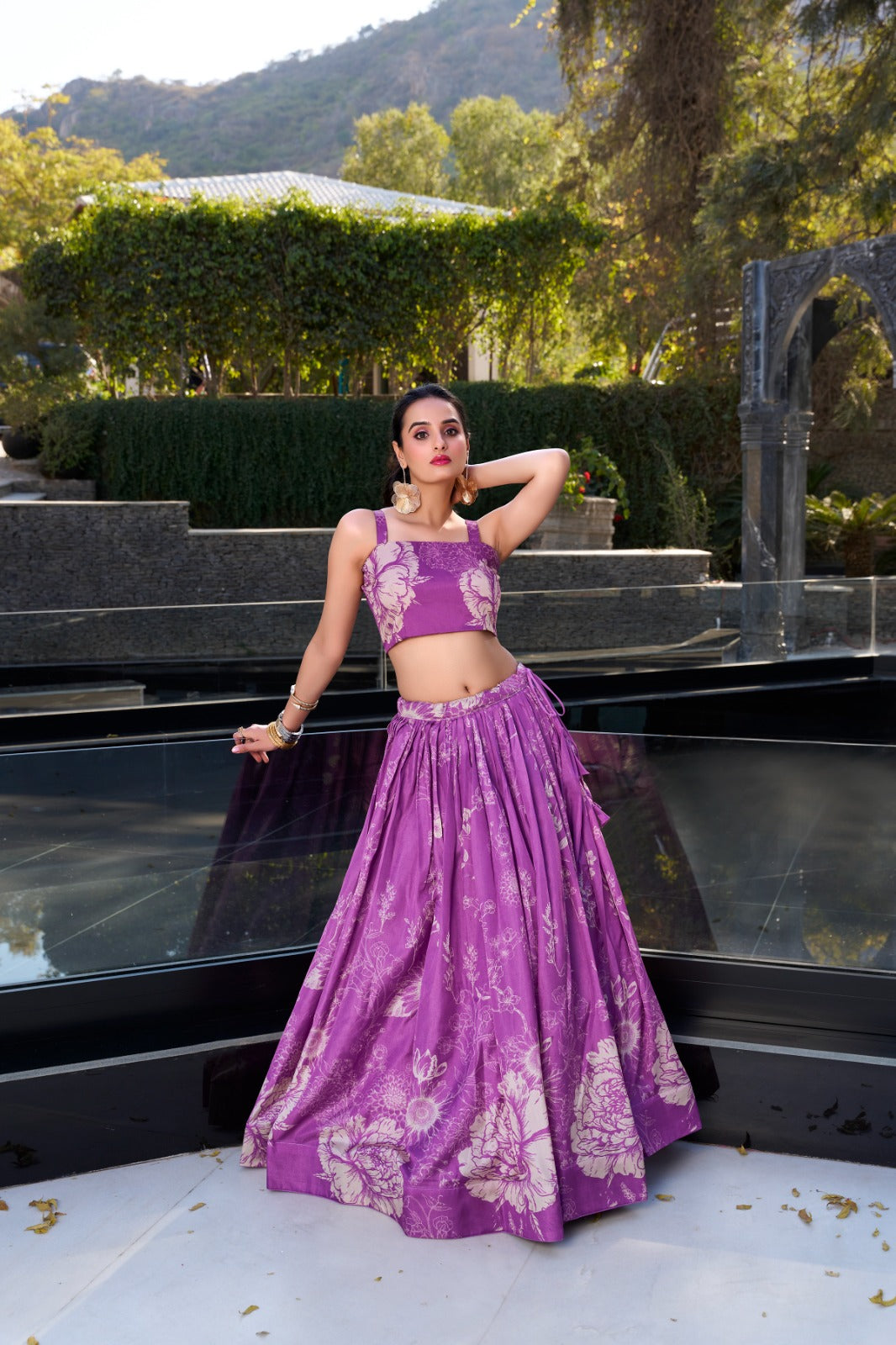 Exquisite Tussar Silk Floral Printed Lehenga Choli  Koti Set
