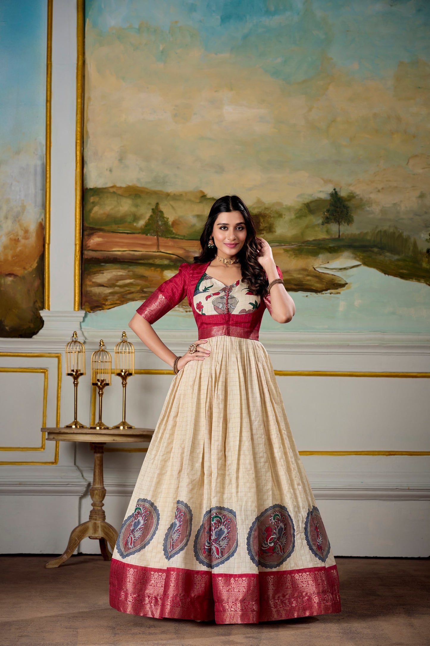 Radiant Dola Silk Kalamkari Printed Gown With Koti