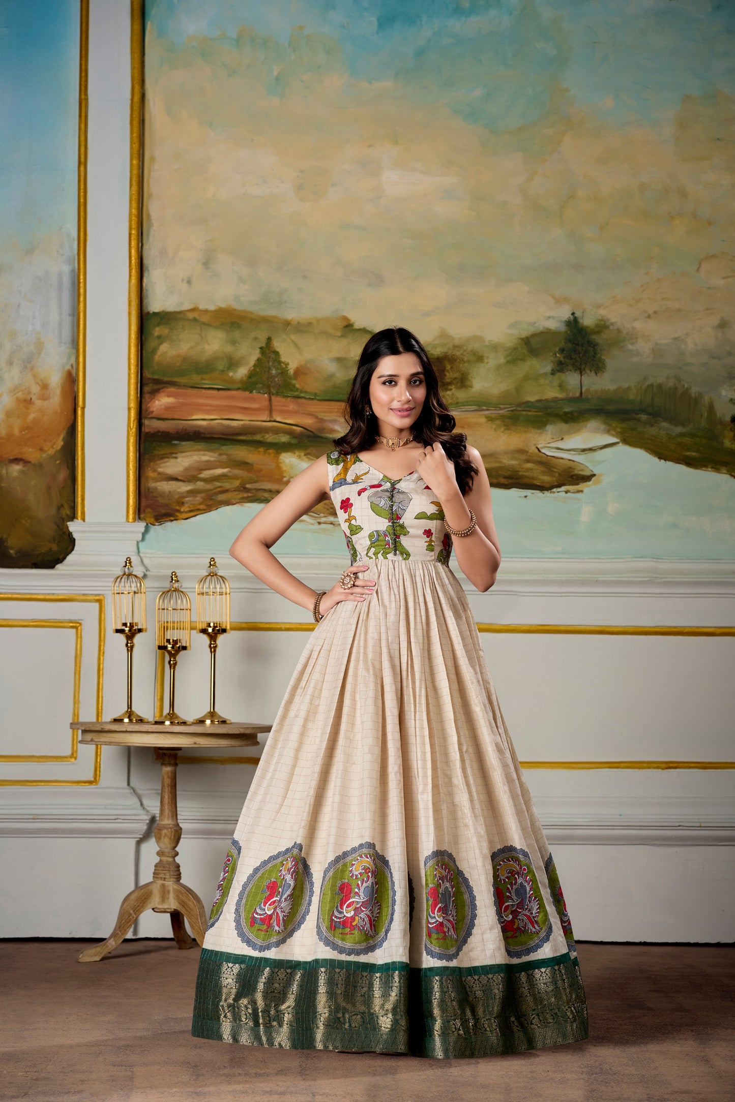 Radiant Dola Silk Kalamkari Printed Gown With Koti