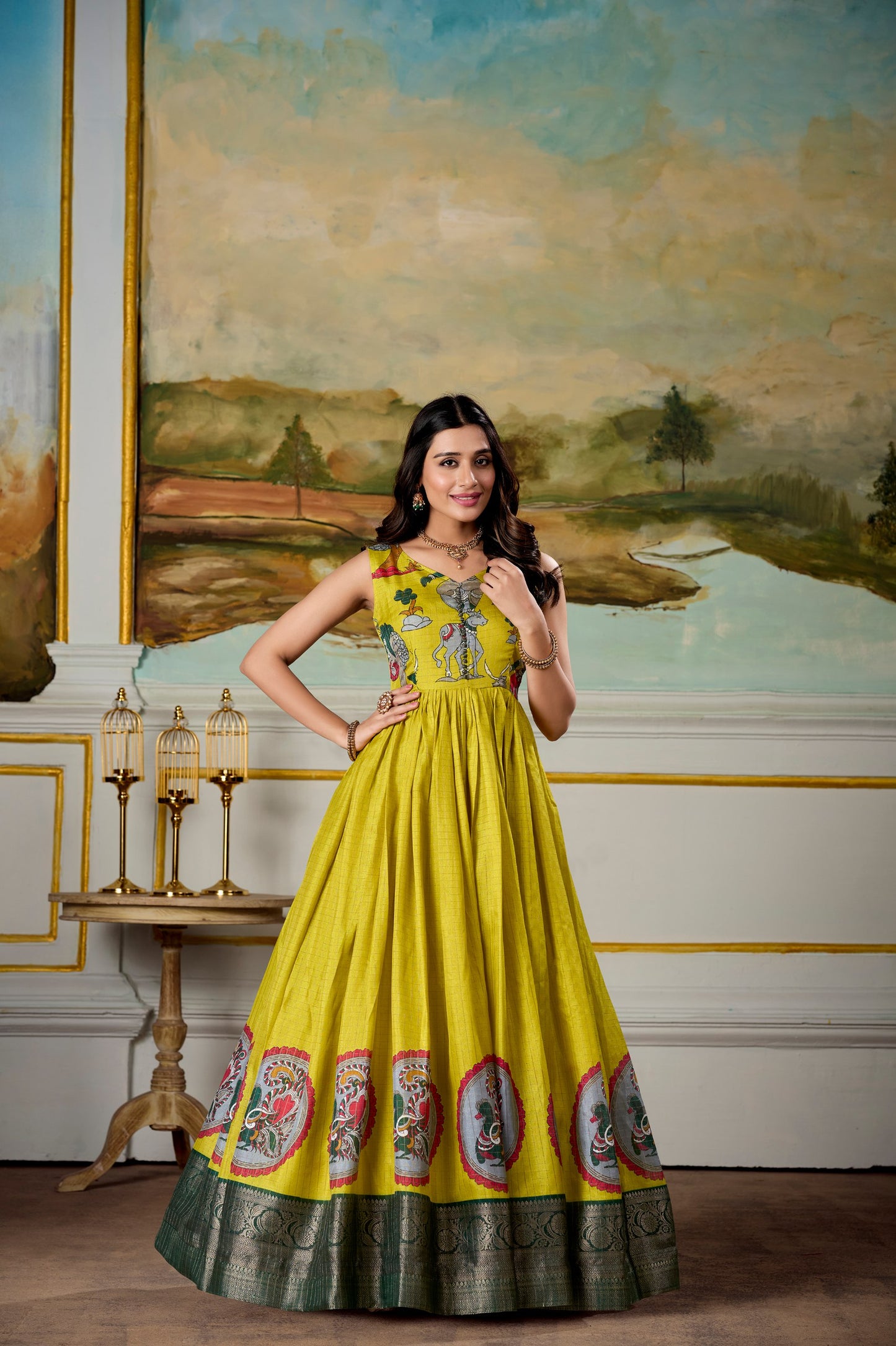 Radiant Dola Silk Kalamkari Printed Gown With Koti