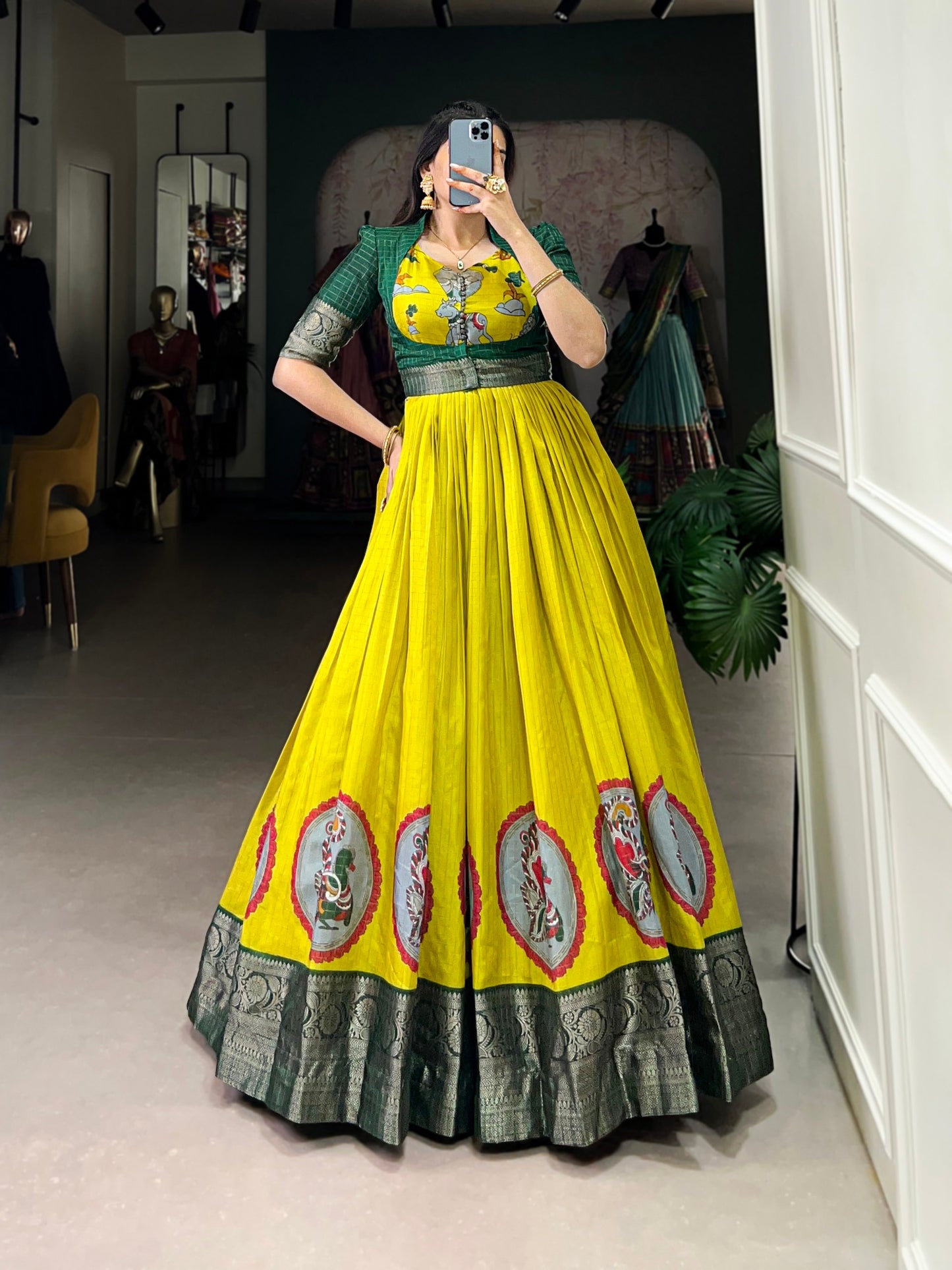 Radiant Dola Silk Kalamkari Printed Gown With Koti