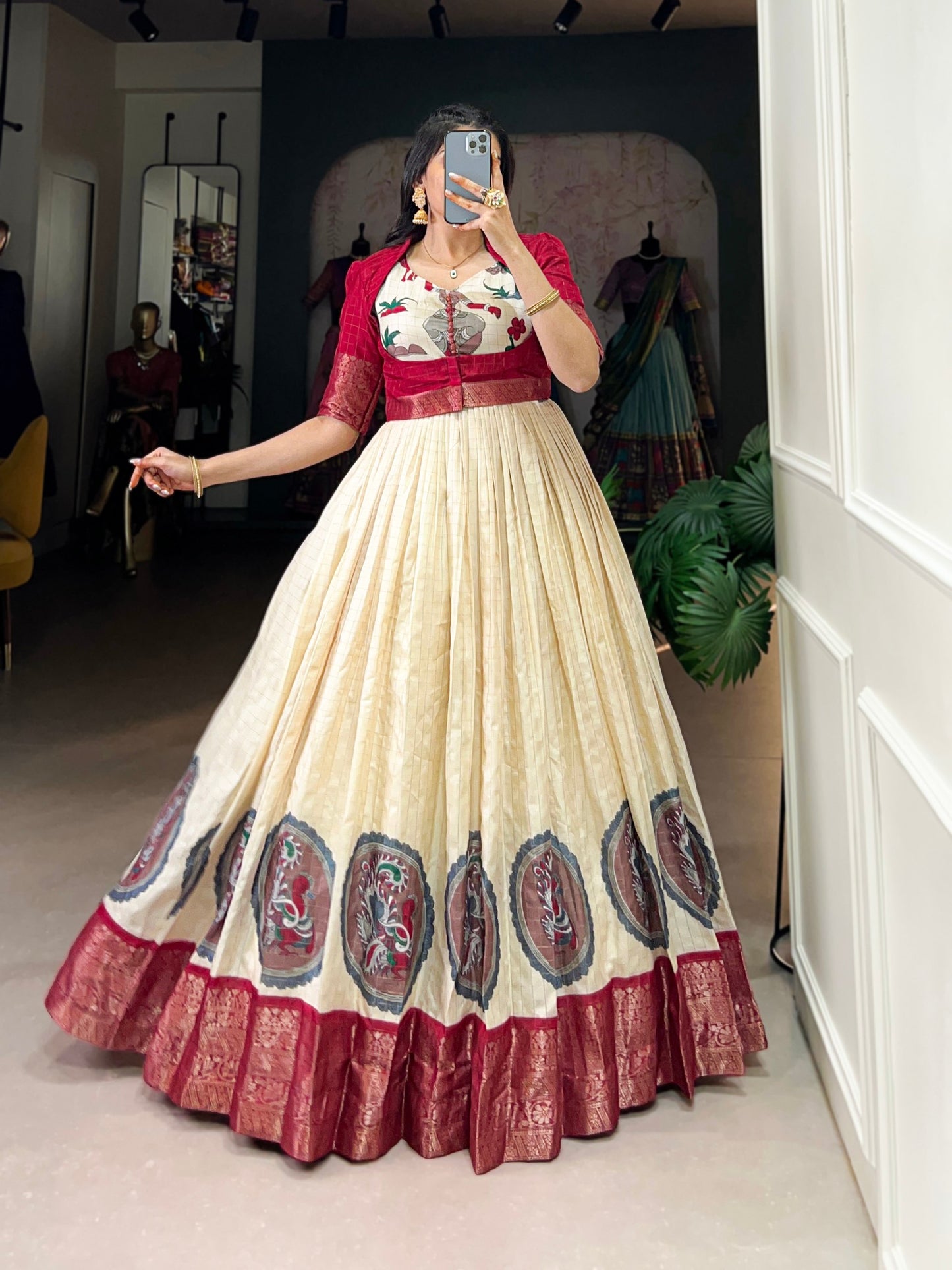 Radiant Dola Silk Kalamkari Printed Gown With Koti