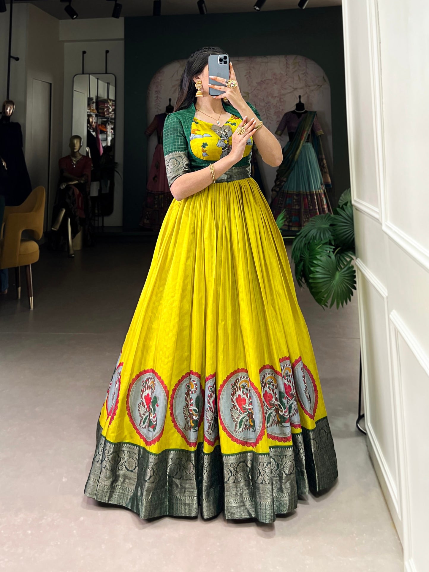 Radiant Dola Silk Kalamkari Printed Gown With Koti