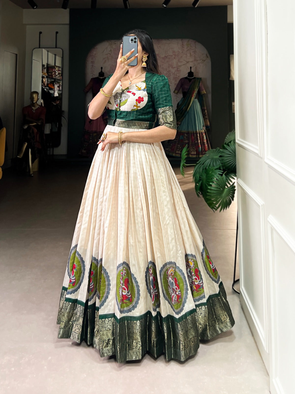 Radiant Dola Silk Kalamkari Printed Gown With Koti - INDIAN ELEGANCE