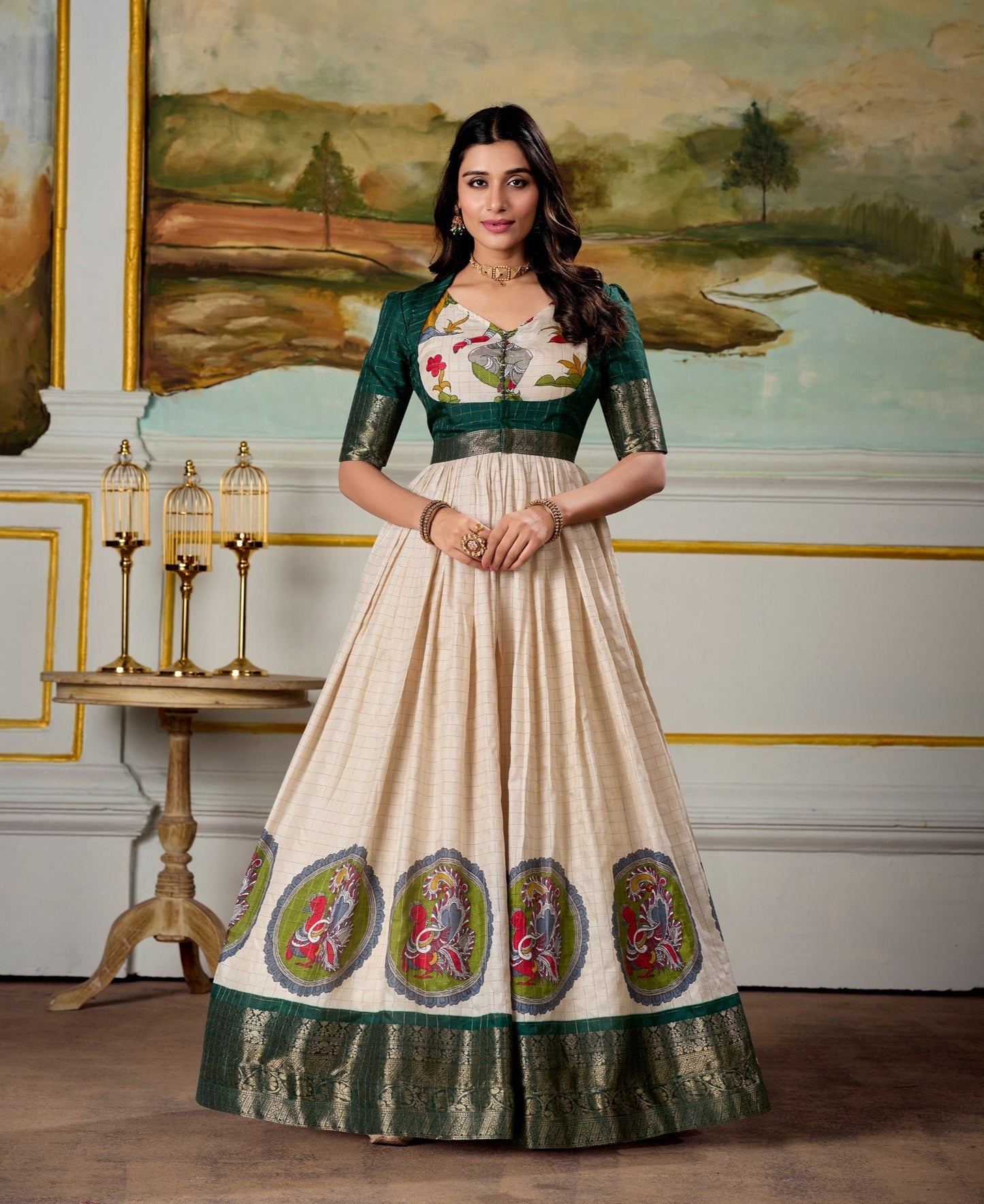 Radiant Dola Silk Kalamkari Printed Gown With Koti