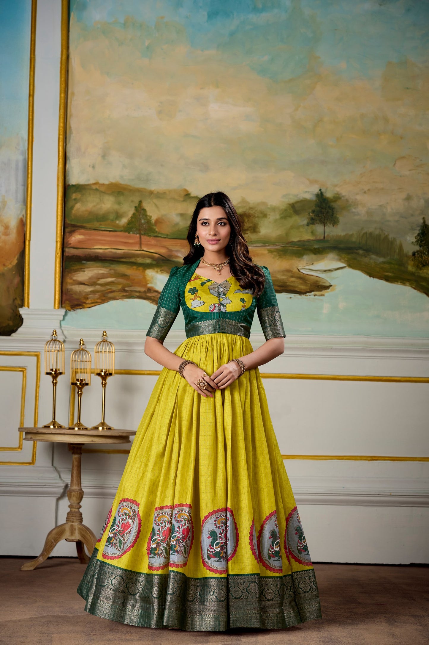 Radiant Dola Silk Kalamkari Printed Gown With Koti