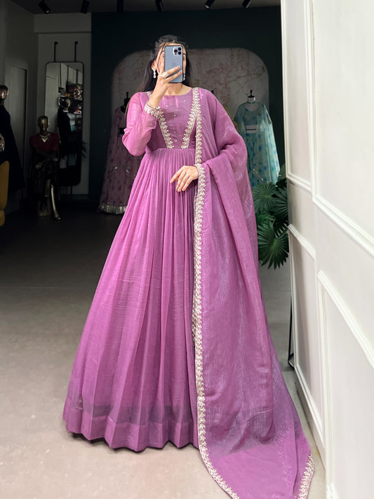 Magnificent Silver Glory Sequins Thread Worked Gown With Dupatta