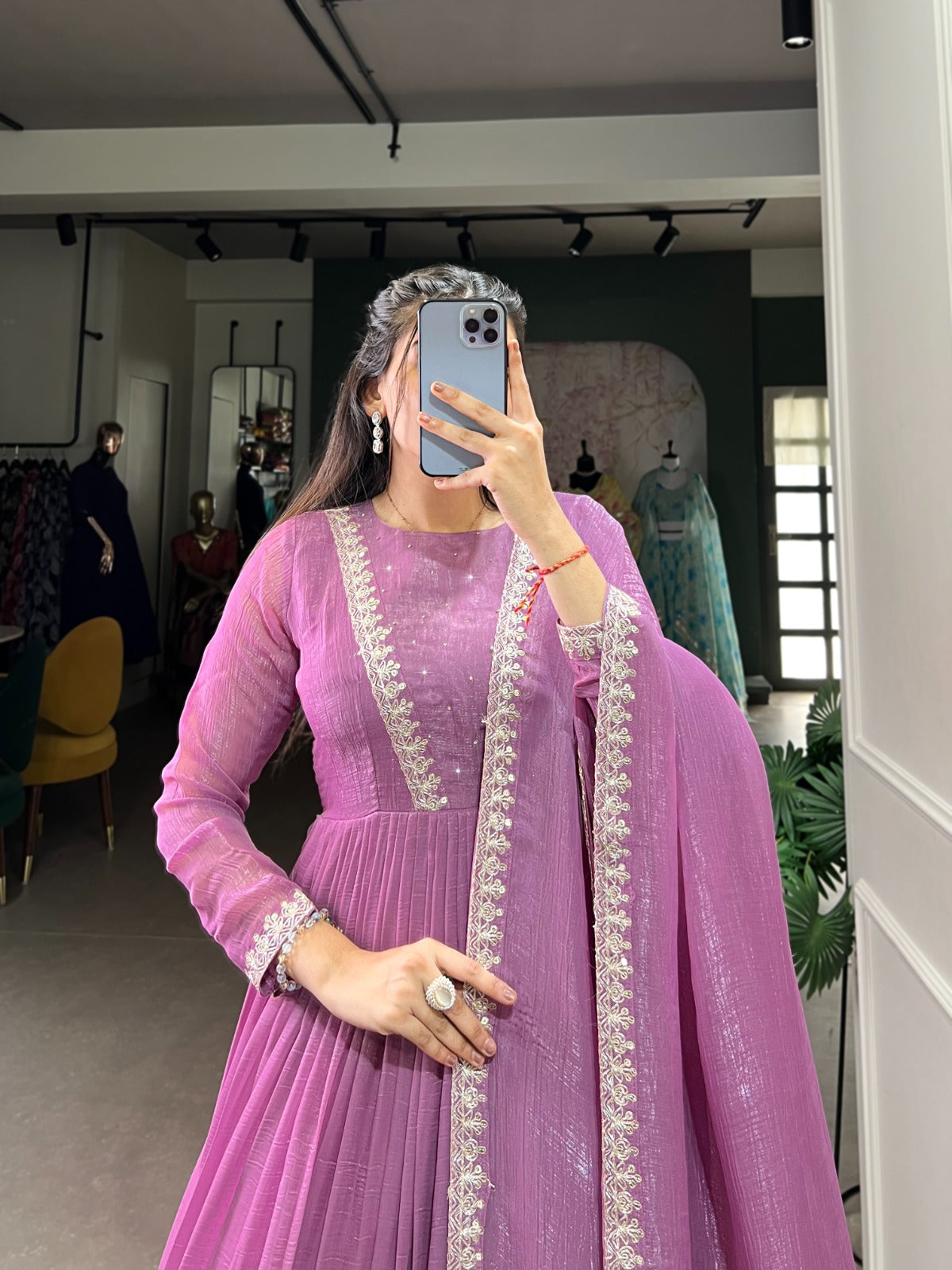Magnificent Silver Glory Sequins Thread Worked Gown With Dupatta