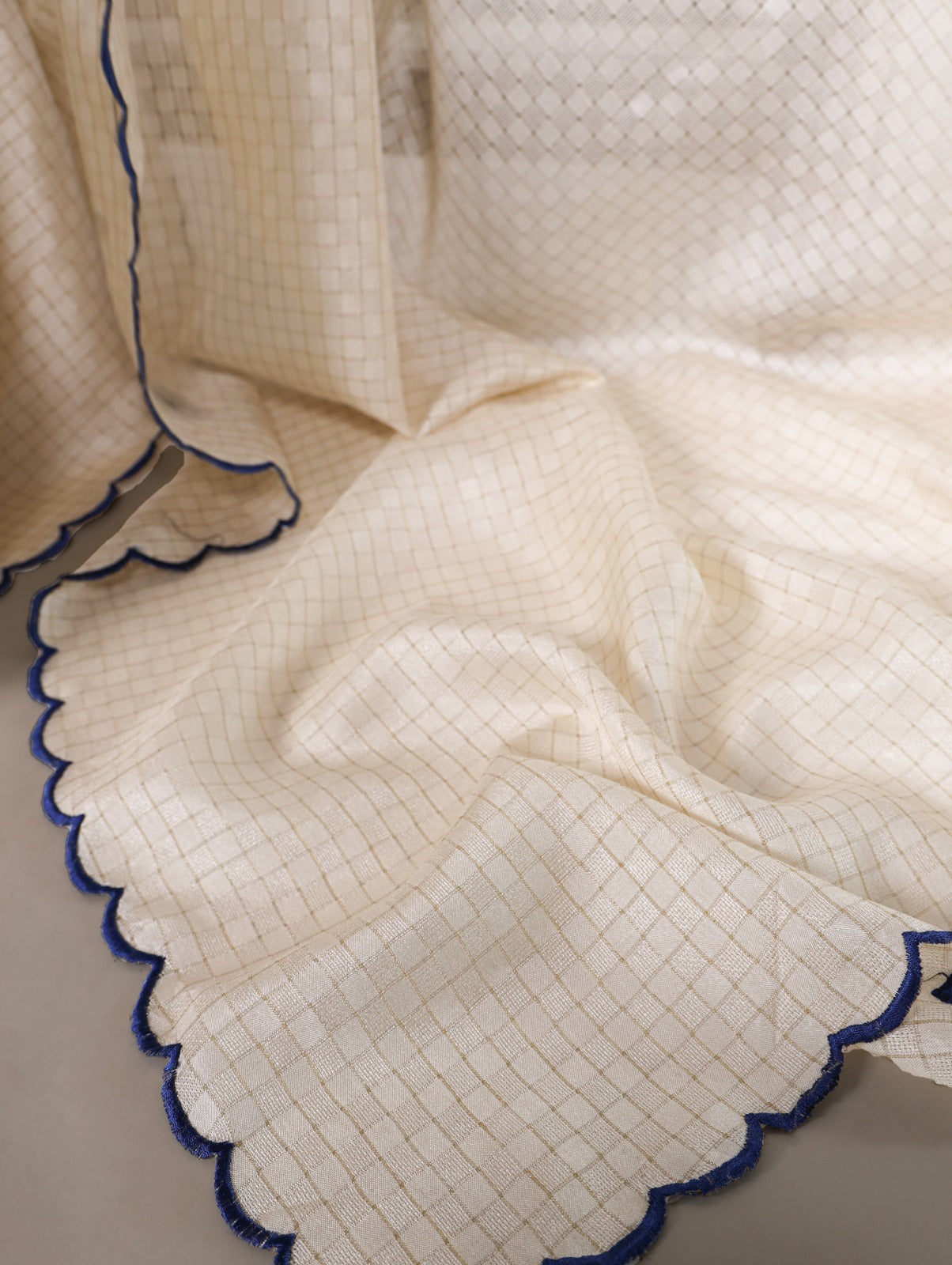 Spectacular White Gadhawal Chex Arca Worked Saree With Lucknowi Blouse - INDIAN ELEGANCE