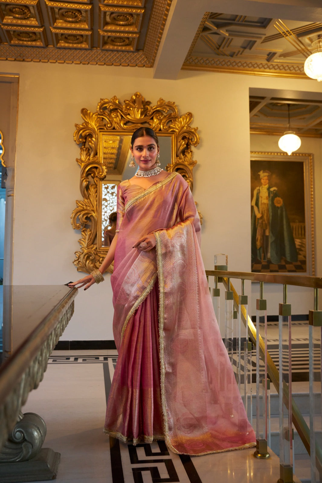 Elegant Tissue Shimmer Saree With Zari Weaving Work