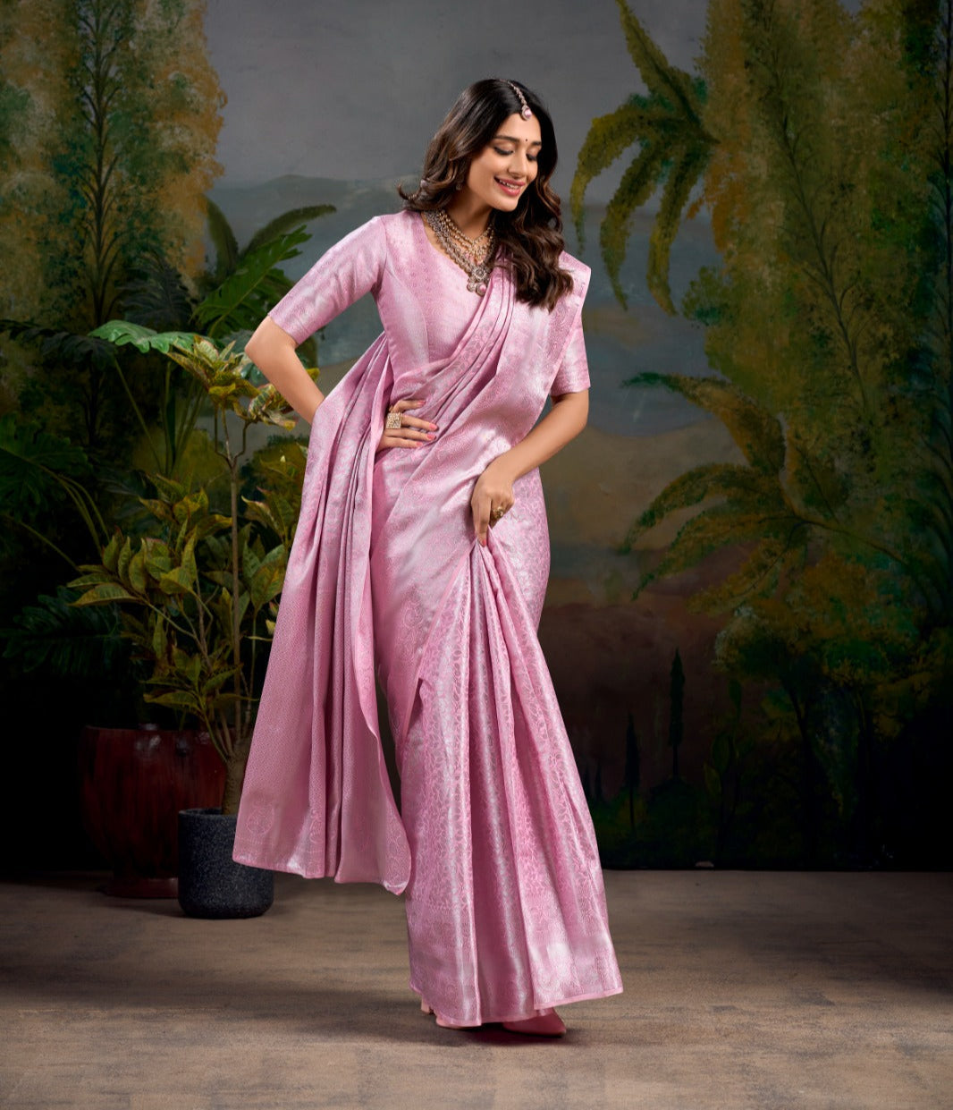 Stylish Peach Kanjivaram Silk Zari Weaving Worked Saree - INDIAN ELEGANCE