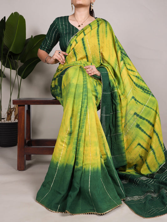 Elegant Viscose Chanderi Zari Gota Patti Border Worked Saree - INDIAN ELEGANCE