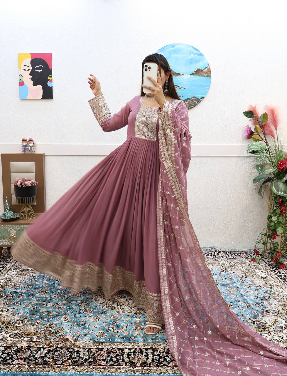 Breathtaking Faux Georgette Sequins Cording Worked Designer Gown - INDIAN ELEGANCE