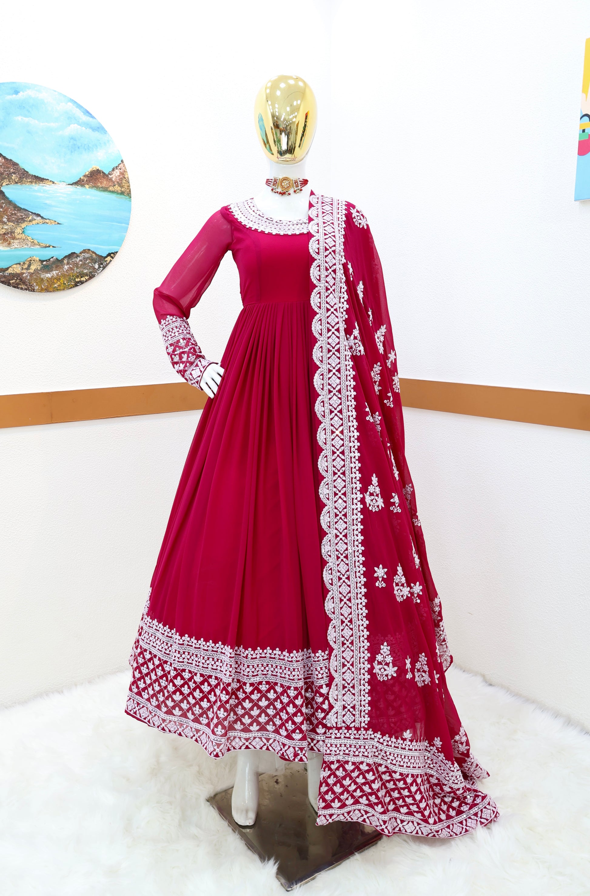 Breathtaking Faux Georgette Sequins Cording Worked Designer Gown - INDIAN ELEGANCE