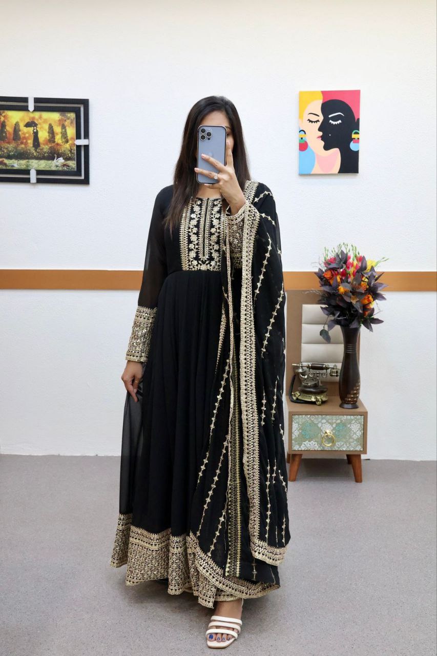 Breathtaking Faux Georgette Sequins Cording Worked Designer Gown - INDIAN ELEGANCE