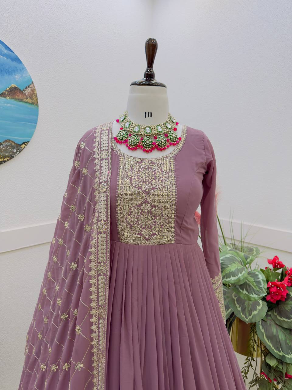 Breathtaking Faux Georgette Sequins Cording Worked Designer Gown - INDIAN ELEGANCE