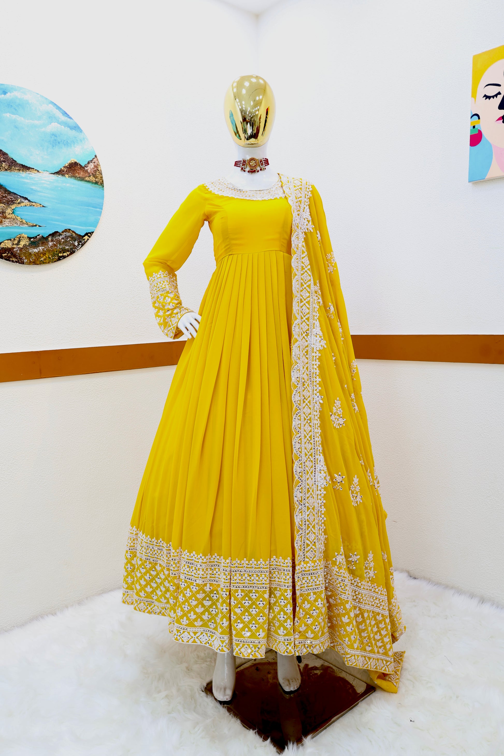Breathtaking Faux Georgette Sequins Cording Worked Designer Gown - INDIAN ELEGANCE