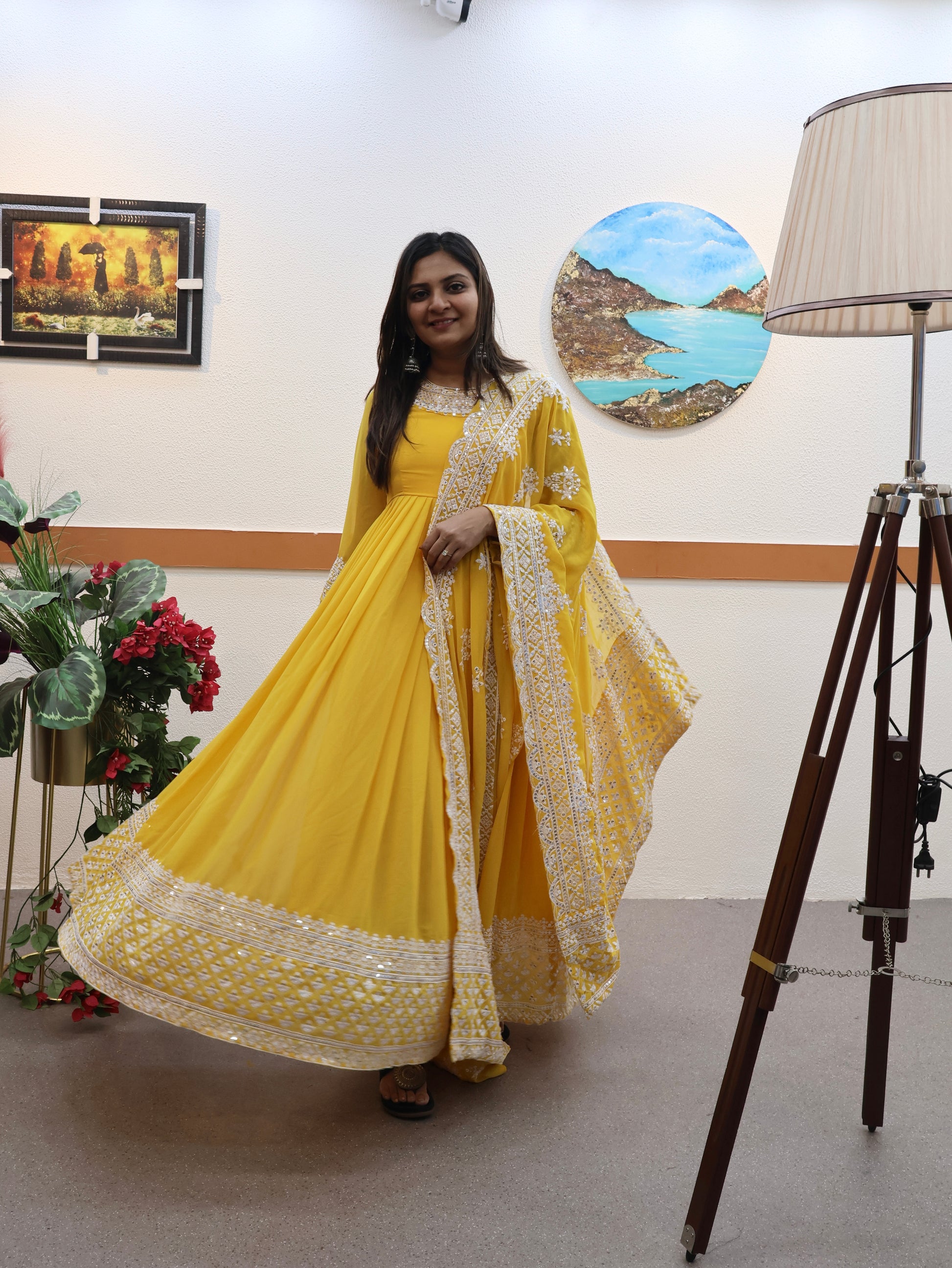 Breathtaking Faux Georgette Sequins Cording Worked Designer Gown - INDIAN ELEGANCE