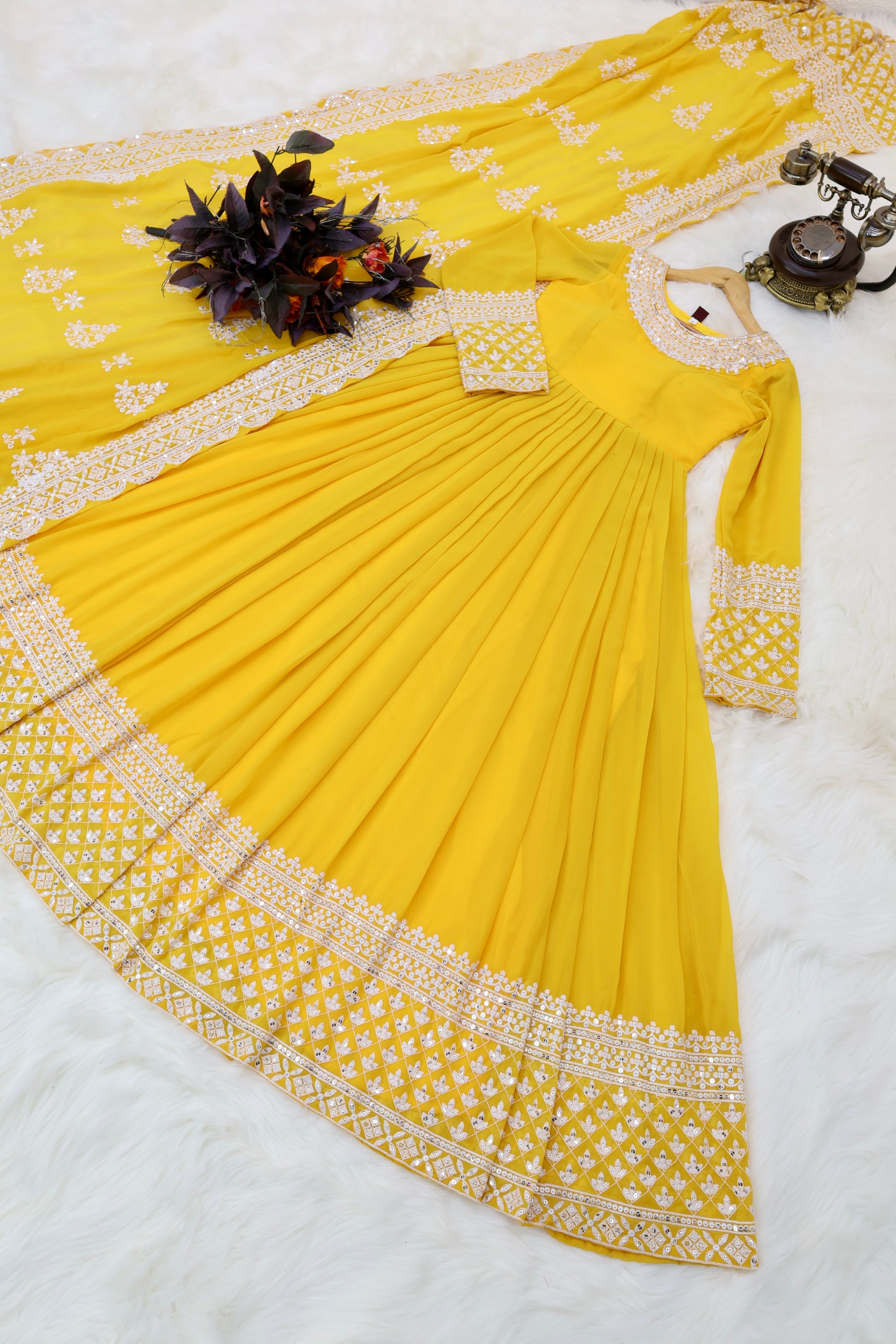 Breathtaking Faux Georgette Sequins Cording Worked Designer Gown - INDIAN ELEGANCE